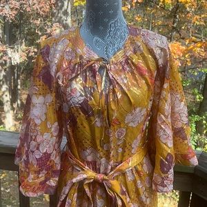 Tory Burch Gold and Purple Floral Maxi Dress